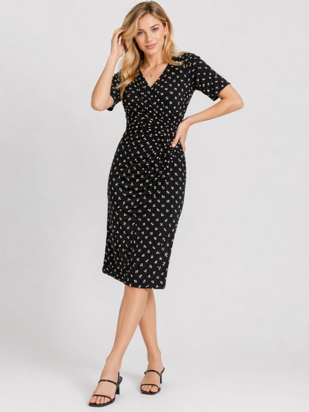 Boden Rita Ruched Jersey Midi Dress Navy White Size 14